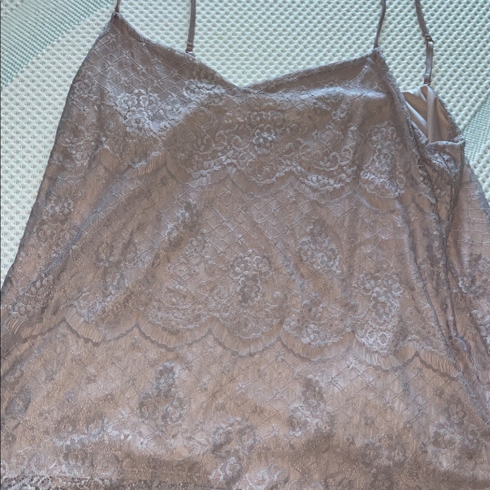 Blush pink skinny strap lace top. Lose fitting